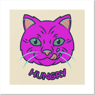 hungry pink cat Posters and Art